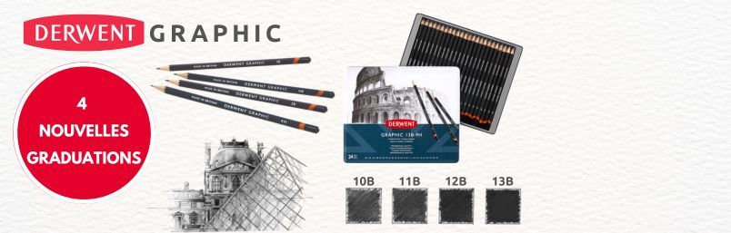 Du 9H au 13B. Découvrez un assortiment de crayons graphite, du plus sec au plus tendre.