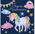 CRYSTAL ART Kit carte broderie diamant 18x18cm Anniversaire licorne