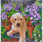 CRYSTAL ART Kit tableau broderie diamant 30x30cm Chien & fleurs