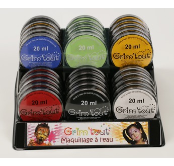 Présentoir GRIM TOUT rempli 30 galets 20 ml - Assort couleurs primaires