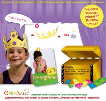 GRIM TOUT Set Princesse : 4 couronnes en mousse à décorer avec des motifs pailletés adhésifs