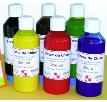 Set of 6 assorted colours of Indian Ink - 250 ml