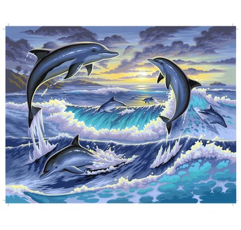 Peinture par N°- Dauphins au clair de lune