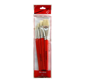Set of 5 brushes with pig bristles and short handles
