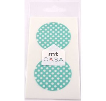 MT CASA SEAL Sticker rond 5cm en washi pois fond mint 10 pcs