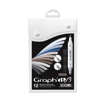 GRAPH'IT BRUSH & EXTRA FINE Set 12 marqueurs - Mix greys