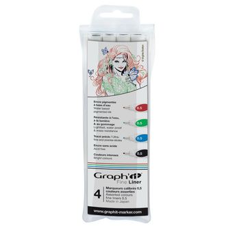 GRAPH'IT Pochette de 4 Fine liner 0,5 - 4 clrs (Noir Bleu Rouge Vert)