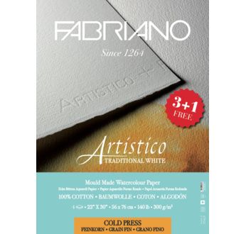 FABRIANO ARTISTICO WHITE-Feuilles 56x76-300 gsm-grain fin-PROMO 3+1