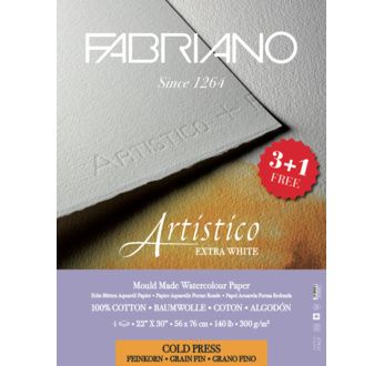 FABRIANO ARTISTICO X WHITE-Feuilles 56x76-300 gsm-grain fin-PROMO 3+1