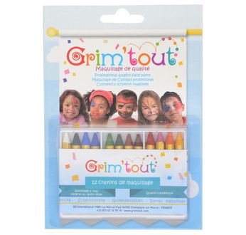 Box of 12 face paint water-based crayons (Ø 7,5 x 50 mm)