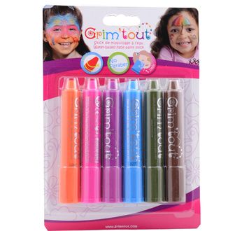 Blister 6 face painting sticks GRIM'TOUT rainbow colors