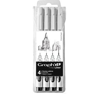 GRAPH IT Pochette de 4 Fine Liners - Noir