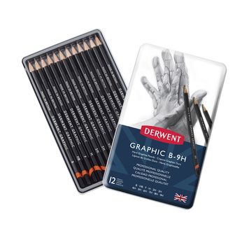 DERWENT - GRAPHIC - boîte métal 12 crayons graphite mines dures