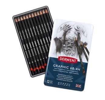 DERWENT - GRAPHIC - boîte métal 12 crayons graphite mines moyennes
