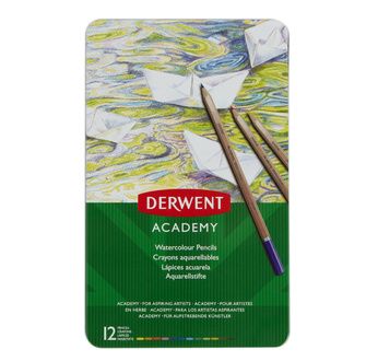 DERWENT - ACADEMY - Boîte métal 12 crayons de couleur aquarellables