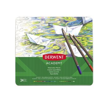 DERWENT - ACADEMY - Boîte métal 24 crayons de couleur aquarellables