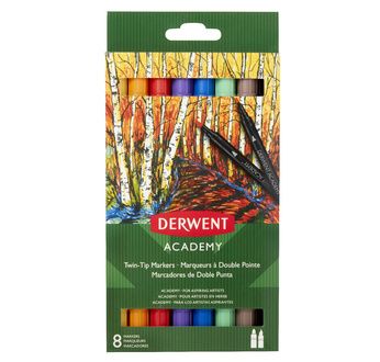 Derwent Academy Twin-Tip Markers - Brush, 8CT