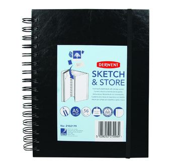 DERWENT - Carnet dessin A5 spiralé -poche-élastique -56 fles 165gsm