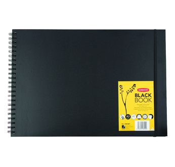 DERWENT - Carnet dessin spirales côté A3 - 40 feuilles noires 200gsm