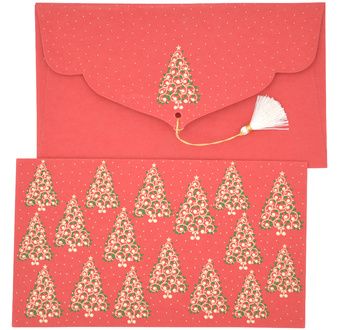 PAPERTREE HOLLY Enveloppe kdo 19x10cm - Rouge/Or