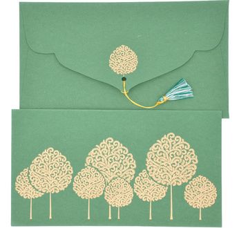 PAPERTREE ARANIA Enveloppe kdo 19x10cm - Vert/Or