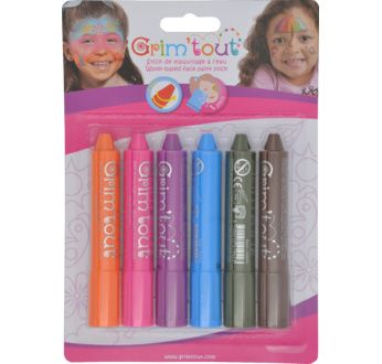 Blister 6 face painting sticks GRIM'TOUT rainbow colors