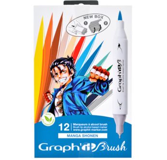 GRAPH'IT BRUSH & EXTRA FINE Set 12 marqueurs - MANGA SHONEN