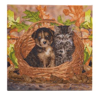 CRYSTAL ART Kit tableau broderie diamant 30x30cm Chat & chien panier