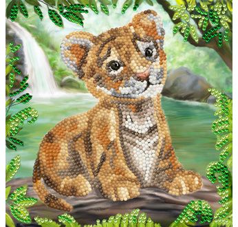CRYSTAL ART Kit carte broderie diamant 18x18cm Bébé tigre