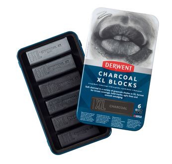 DERWENT - XL CHARCOAL - boîte métal 6 blocs de fusain aquarellable