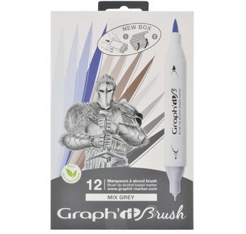 GRAPH'IT BRUSH & EXTRA FINE Set 12 marqueurs - Mix greys