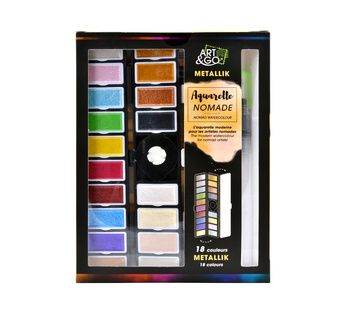 ART & GO Palette Aquarelle Accordéon - 18 couleurs METALLIK