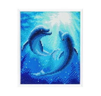 CRYSTAL ART Kit broderie diamant avec cadre blanc 21x25cm - Dauphins