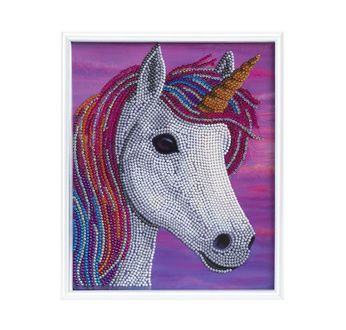 CRYSTAL ART Kit broderie diamant avec cadre blanc 21x25cm - Licorne