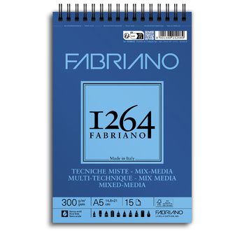 FABRIANO 1264 Bloc Papier Mix Media A5 300g-Spiral haut-15fl 14,8x21