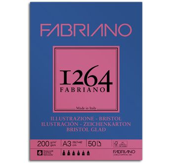 FABRIANO 1264 Bloc Papier Bristol A3 200g-1 côté collé- 50 fl 29,7x42
