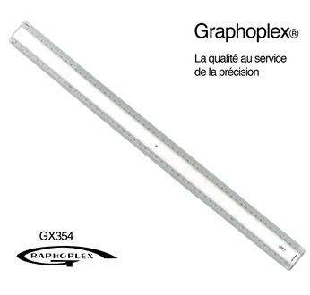 GRAPHOPLEX Ruler: transparent 50 cm; 4 mm thick; 2 bevelled & white opaque edges