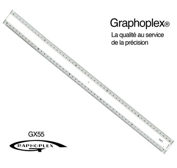 GRAPHOPLEX Ruler: transparent 50 cm; 4 mm thick with 2 bevelled & white opaque edges