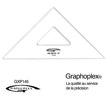 Set-square 45° with 3 straight edges 21cm,  3mm thick