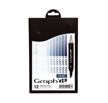 GRAPH'IT Set de 12 marqueurs - Cool Greys