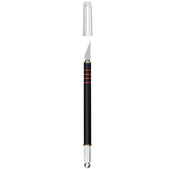 GRAPHO?CUT Couteau N°1 corps noir avec grip anti glisse avec capuchon + 5 lames n°1